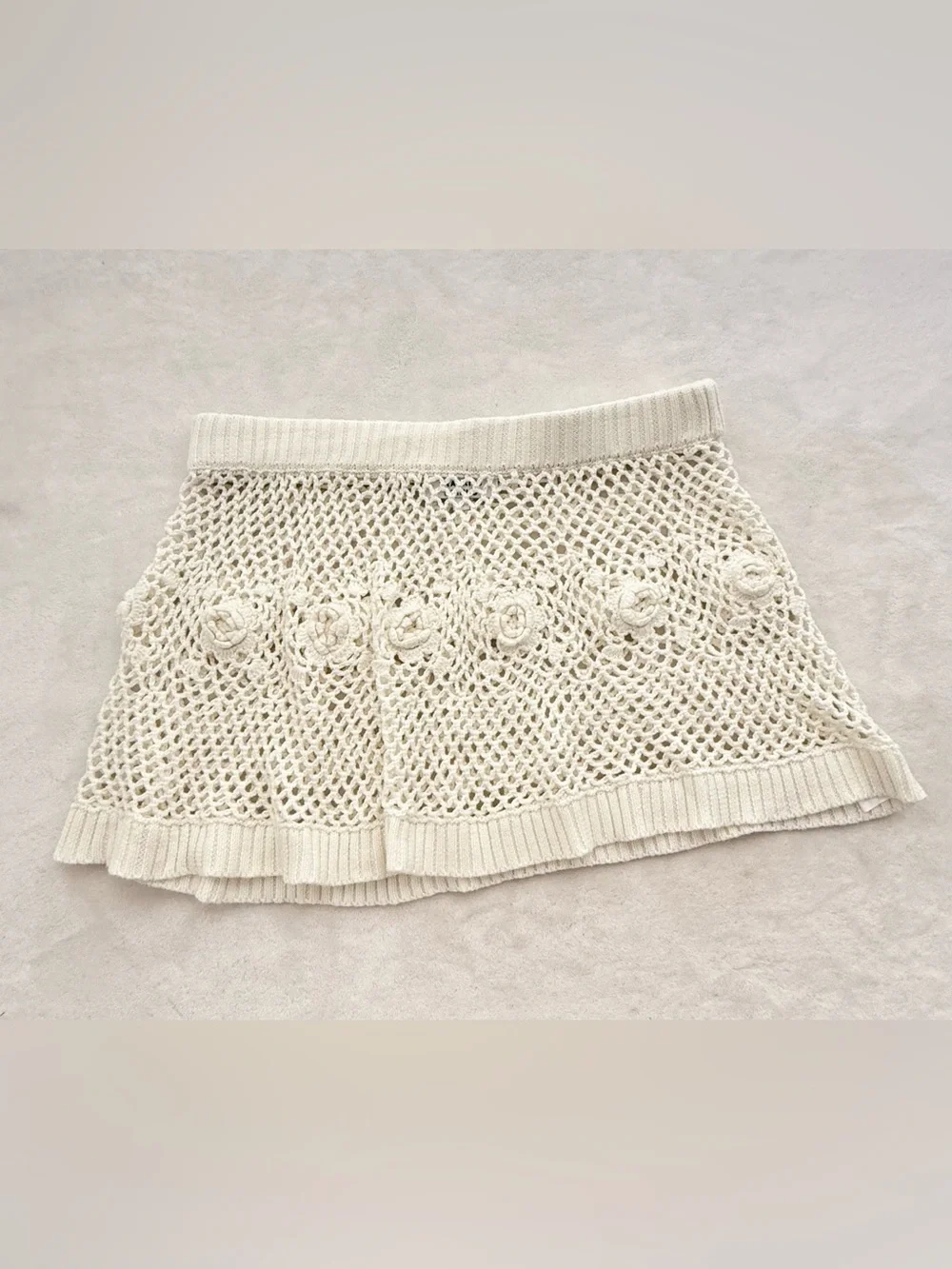 Frankies Bikinis Adaline Crochet Mini Skirt ONLY Swim Coverup Large in White